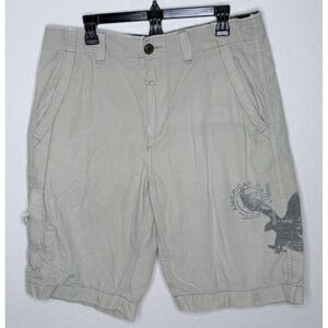 Y2K American Eagle Outfitters Cargo Shorts 34 Khaki  Graphic Eagle AEO Longer